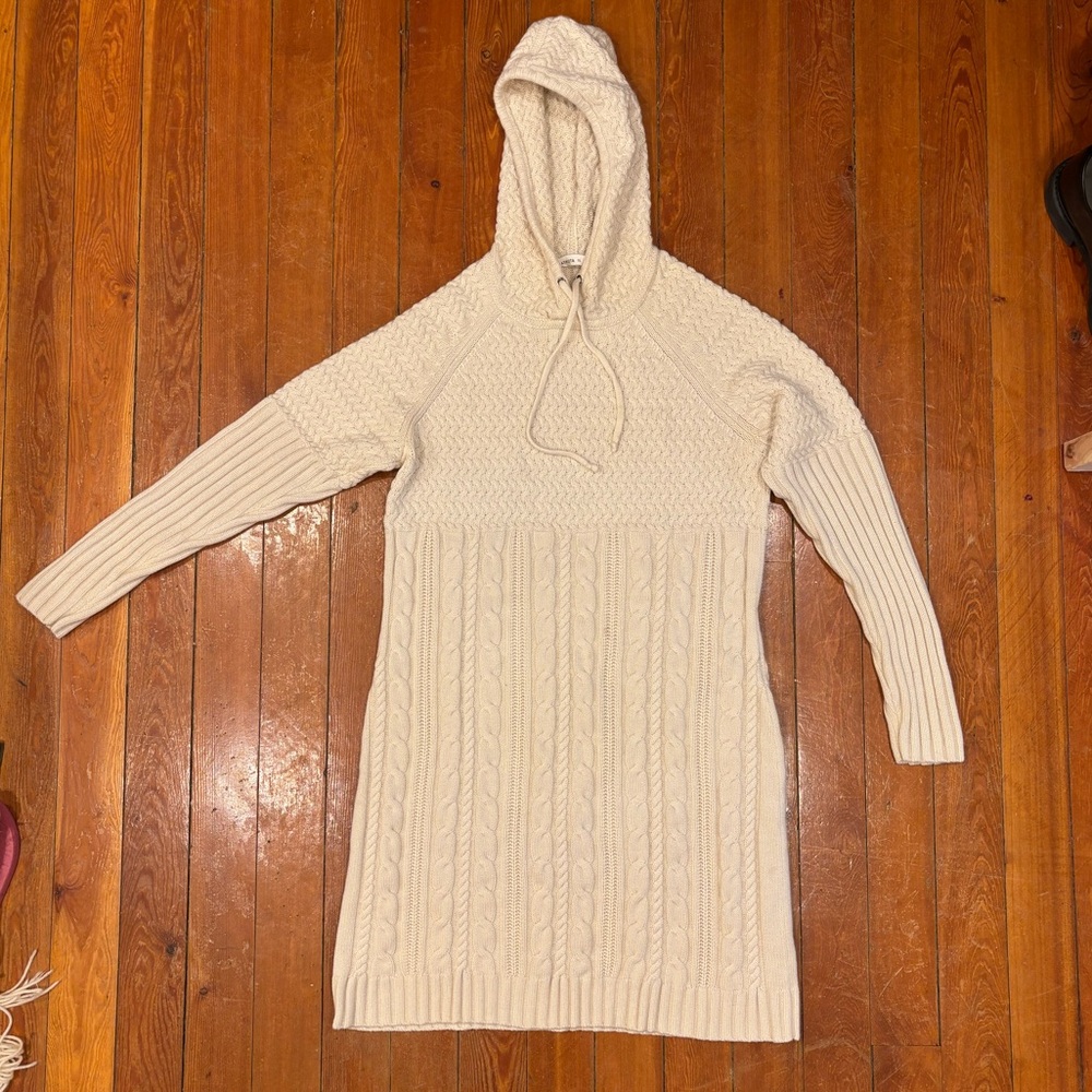 Athleta Cream Cable Knit Hoodie Dress